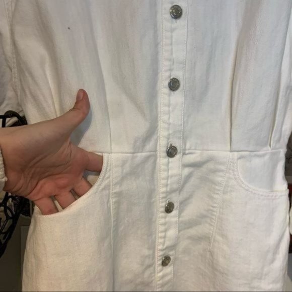 IRO RAFFA BALLOON SLEEVE DENIM COLLARED BLOUSON BUTTON MINI DRESS WHITE 42 NWT - Picture 6 of 12